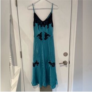 Betsey Johnson | Dresses | Vintage Betsey Johnson Black Label Silk Turquoise  Black Lace Slip Dress Size 8 | Poshmark